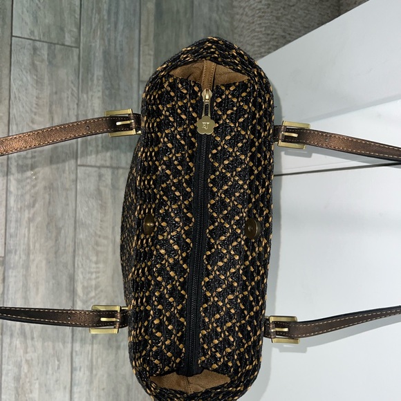 ERIC JAVITS straw raffia black and tan leather trim tote. Beach/ summer tote. - Picture 5 of 14